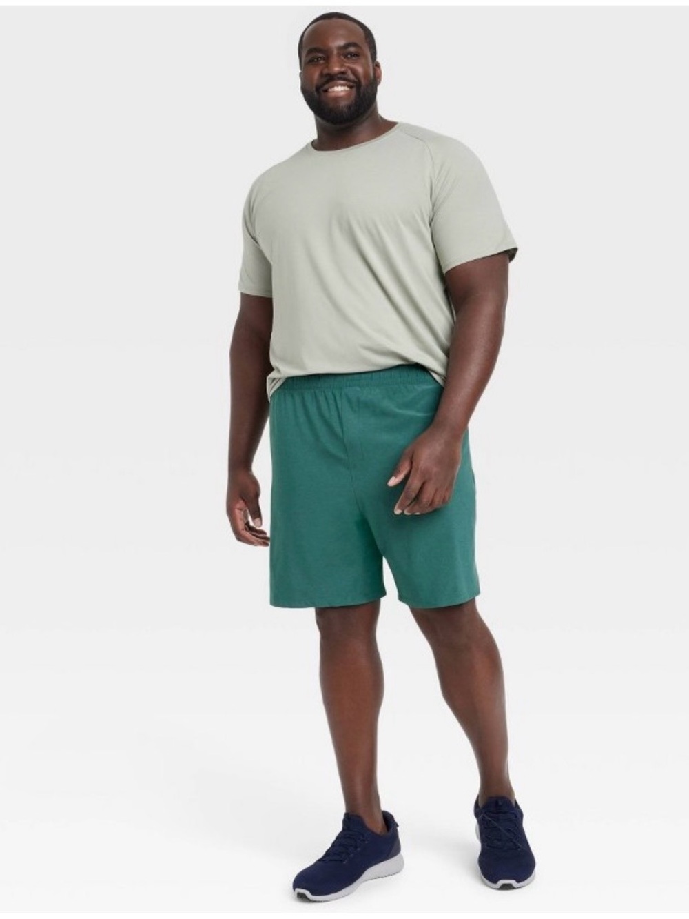 Men's Athletic Green Elastic-Waist Shorts, all in motion, Med & Sm